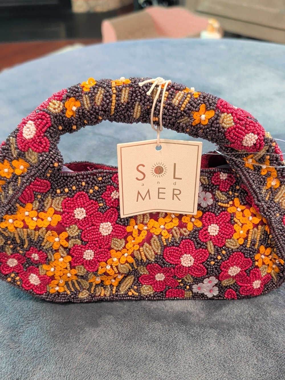 Beaded Floral Handbag in Pink and Yellow